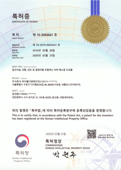 certificate of a patent